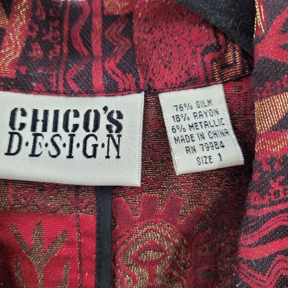 Vintage 80's Chico's Blazer Silk Duster Fashion Trench Red Metallic Print Size 1 - Picture 11 of 12